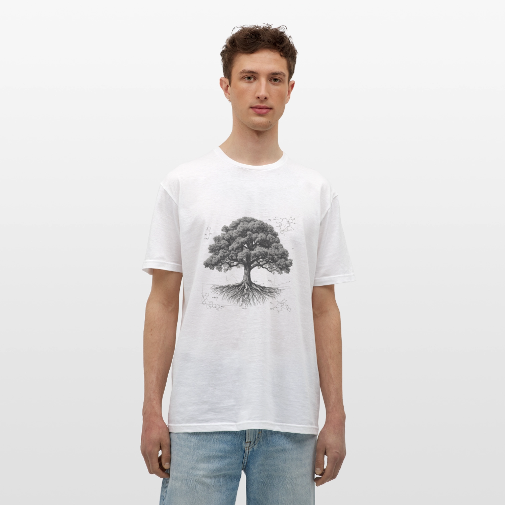 Baumdiagramm-T-Shirt – Natur- und Wissenschafts-Grafik-T-Shirt für Männer – Botanisches Baumanatomie-Shirt – Handbedrucktes Outdoor-Shirt für Naturliebhaber - Weiß