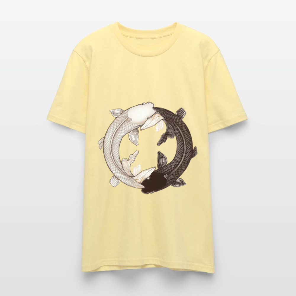 Klassisches Koi Yin & Yang T-Shirt | Detailreiche Schwarz-Weiß Illustration | Japanische Balance & Harmonie | Stanley/Stella Bio-Baumwolle - Creme