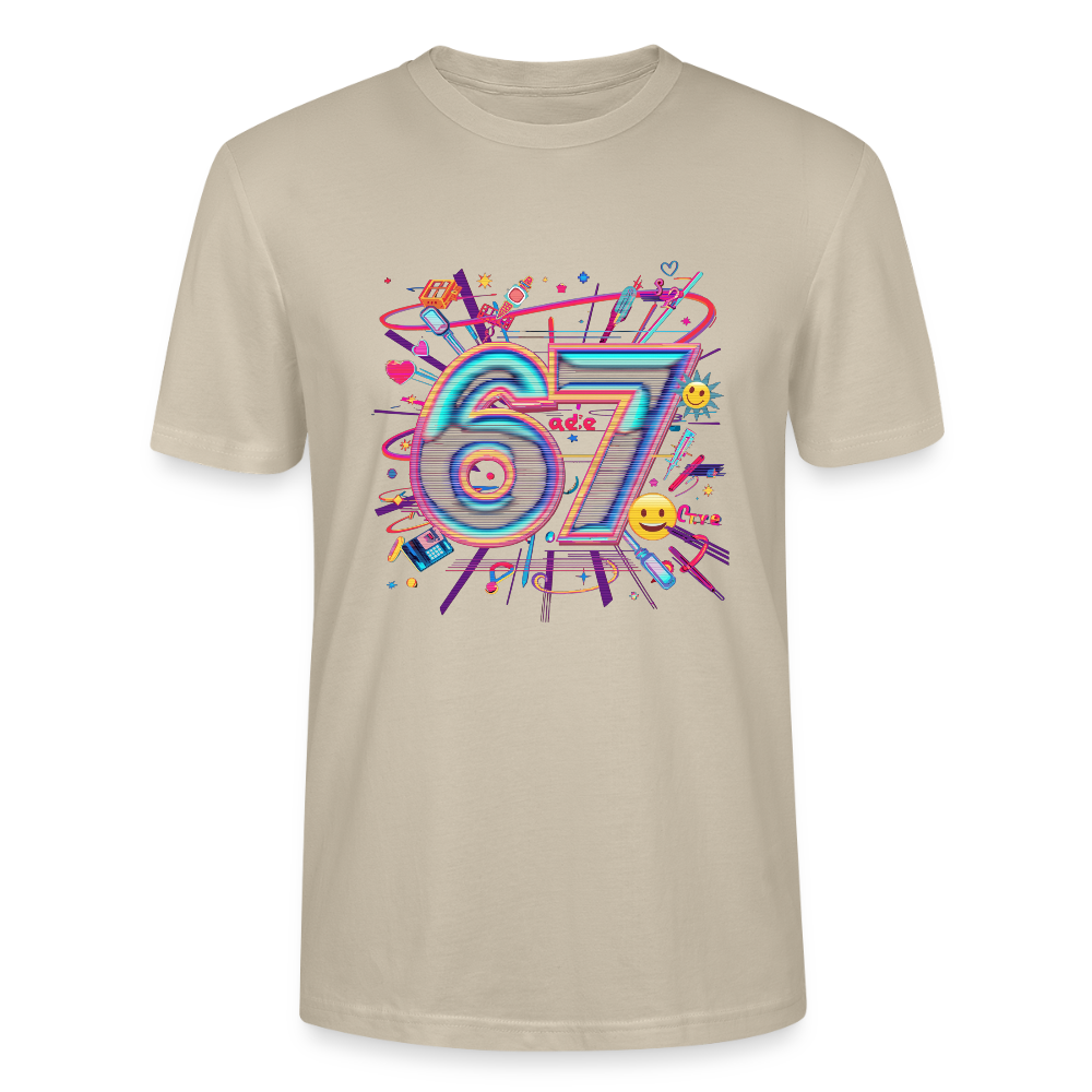 Pop Art Doodle T-Shirt | Neon Graffiti Zahl 67 | Kawaii Street Style Unisex Shirt | Stanley/Stella - Beige