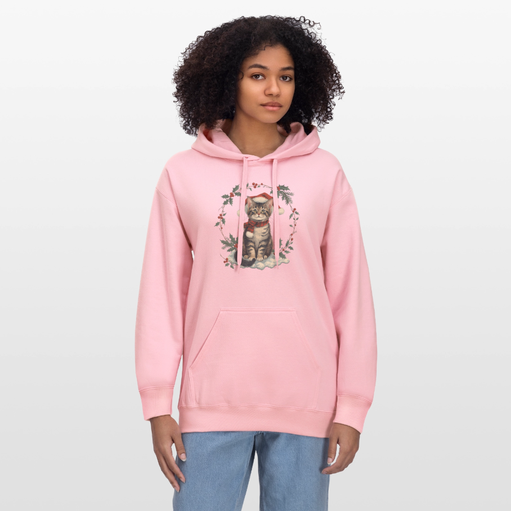 Vintage Weihnachtskatze Hoodie | Nostalgisches 1920er Jahre Katzenmotiv | Unisex Geschenk für Katzenliebhaber | Gildan Softstyle - Hellrosa