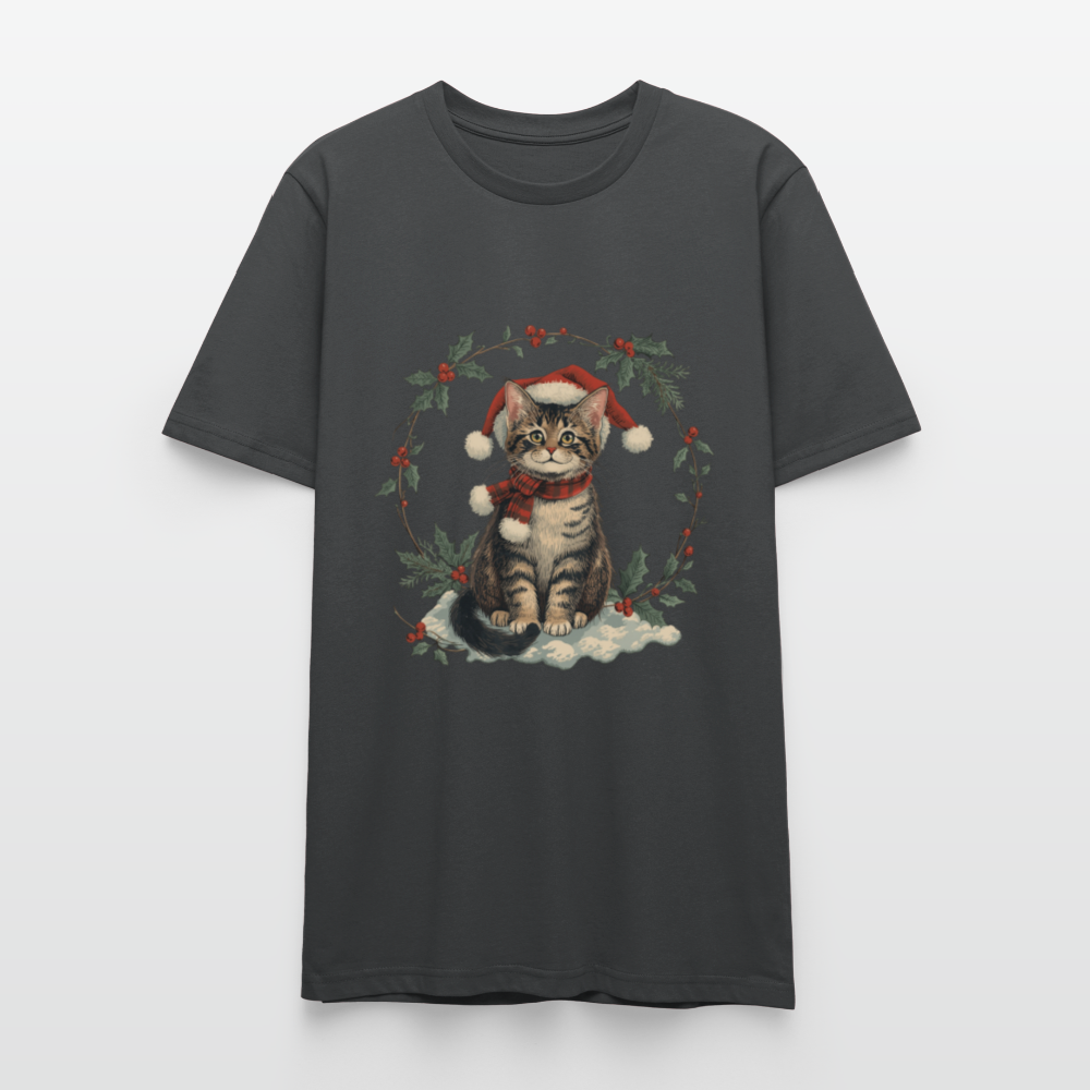 Vintage Weihnachtskatze T-Shirt | Nostalgisches 1920er Jahre Katzenmotiv | Unisex Geschenk für Katzenliebhaber | Gildan Softstyle - Anthrazit