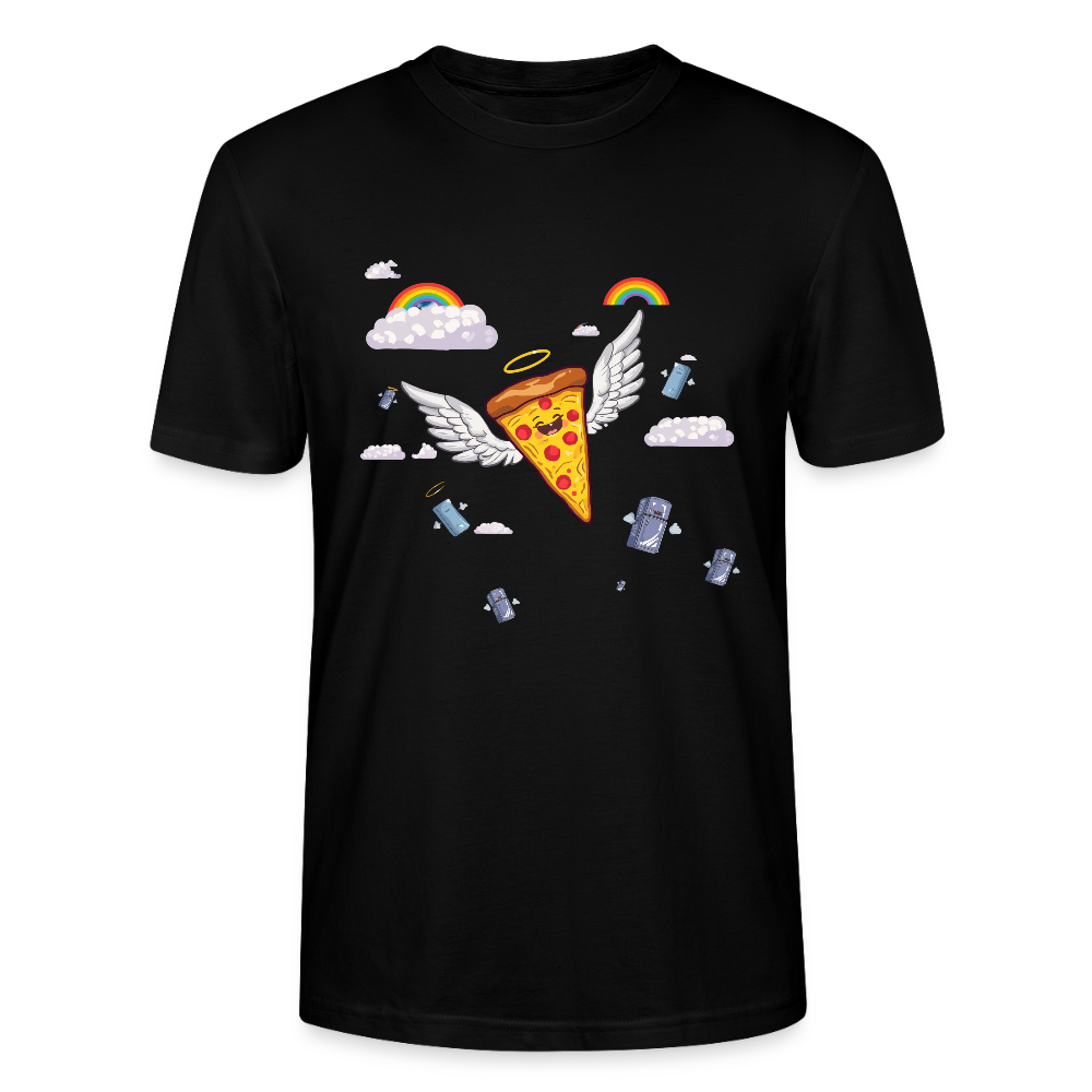 Pizza Engel T-Shirt | Fliegendes Pizzastück mit Heiligenschein | Surrealer Pop-Art Style | Space Invaders | Stanley/Stella - Schwarz