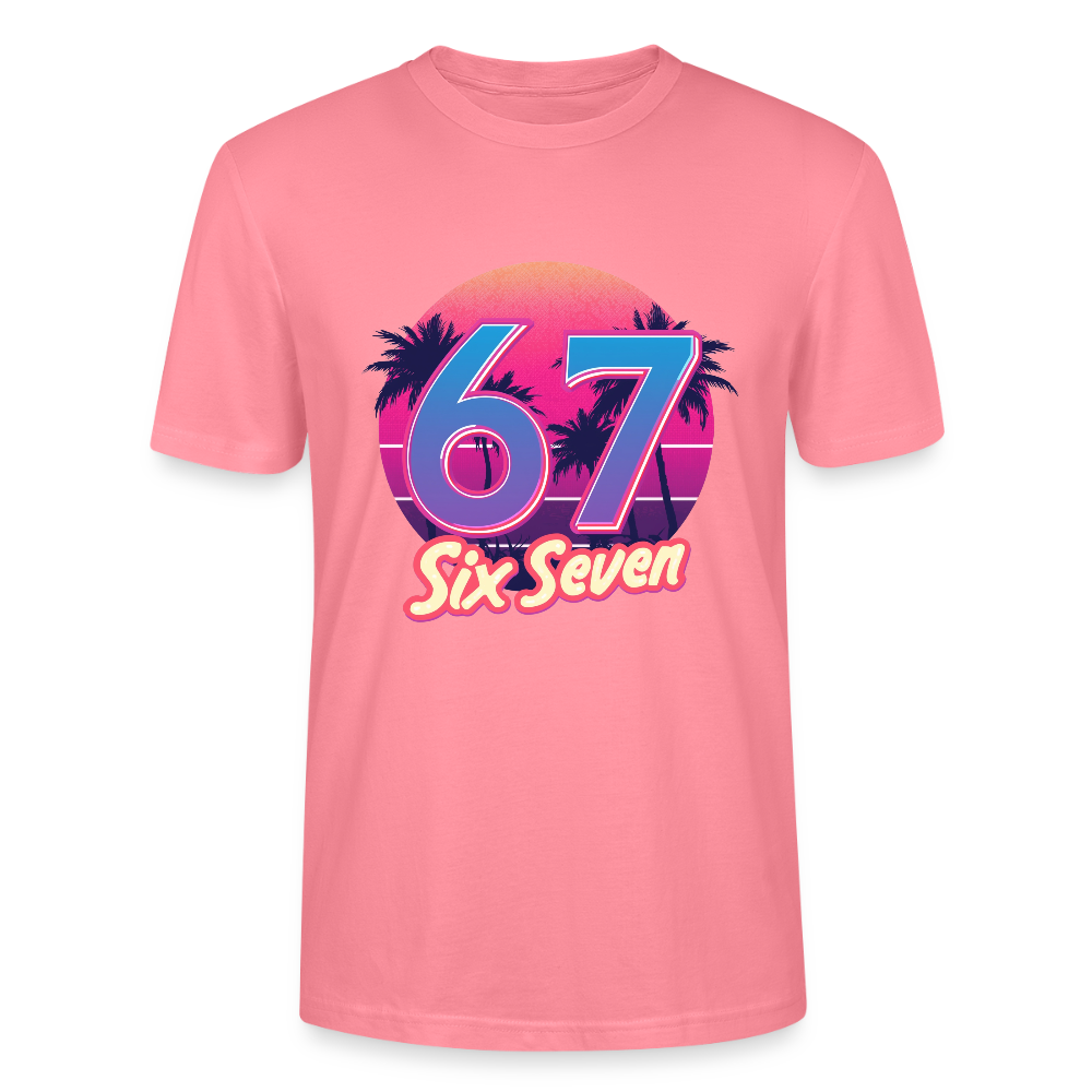 Retro Synthwave T-Shirt | 80er Jahre Neon Zahl 67 Six Seven | Miami Vice Outrun Unisex Shirt | Stanley/Stella - Pink 