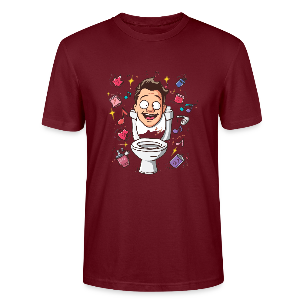 Kult-Cartoon T-Shirt "Toilette Rave" | Verrücktes Party-Design | Lustiges WC-Motiv | Chaos & Musik | Stanley/Stella - Burgunderrot
