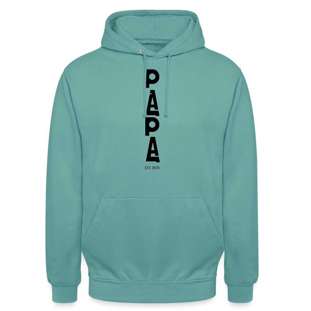 PAPA Est. 2025 Hoodie | Unisex Kapuzenpullover | Geschenk für werdende Väter | Modernes Statement-Design - Pastelltürkis