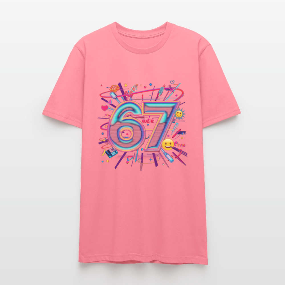 Pop Art Doodle T-Shirt | Neon Graffiti Zahl 67 | Kawaii Street Style Unisex Shirt | Stanley/Stella - Pink 