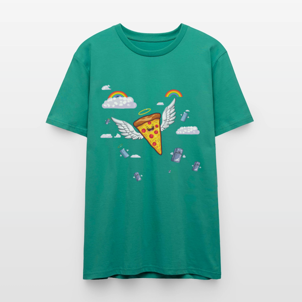 Pizza Engel T-Shirt | Fliegendes Pizzastück mit Heiligenschein | Surrealer Pop-Art Style | Space Invaders | Stanley/Stella - Blaugrün