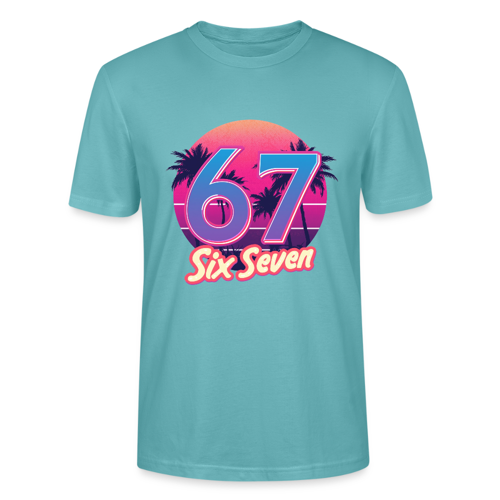 Retro Synthwave T-Shirt | 80er Jahre Neon Zahl 67 Six Seven | Miami Vice Outrun Unisex Shirt | Stanley/Stella - Pastelltürkis