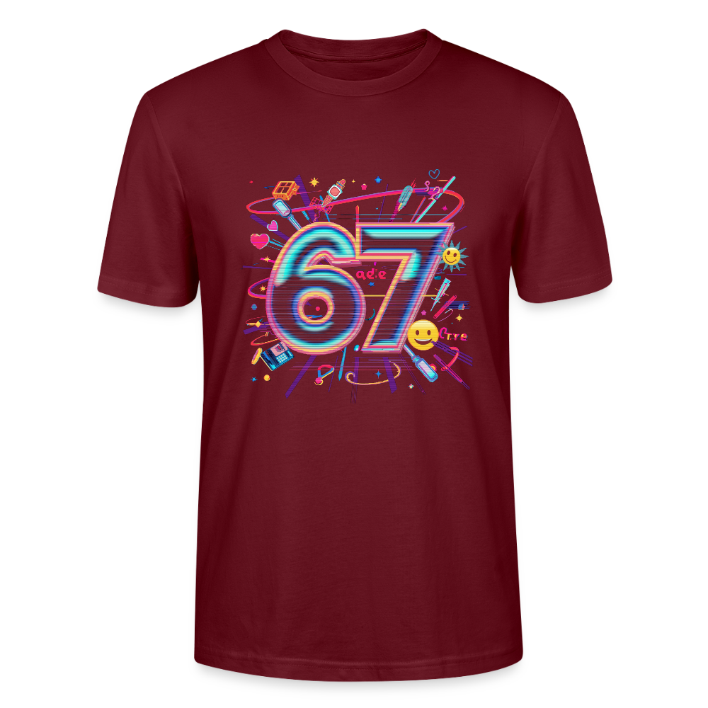 Pop Art Doodle T-Shirt | Neon Graffiti Zahl 67 | Kawaii Street Style Unisex Shirt | Stanley/Stella - Burgunderrot