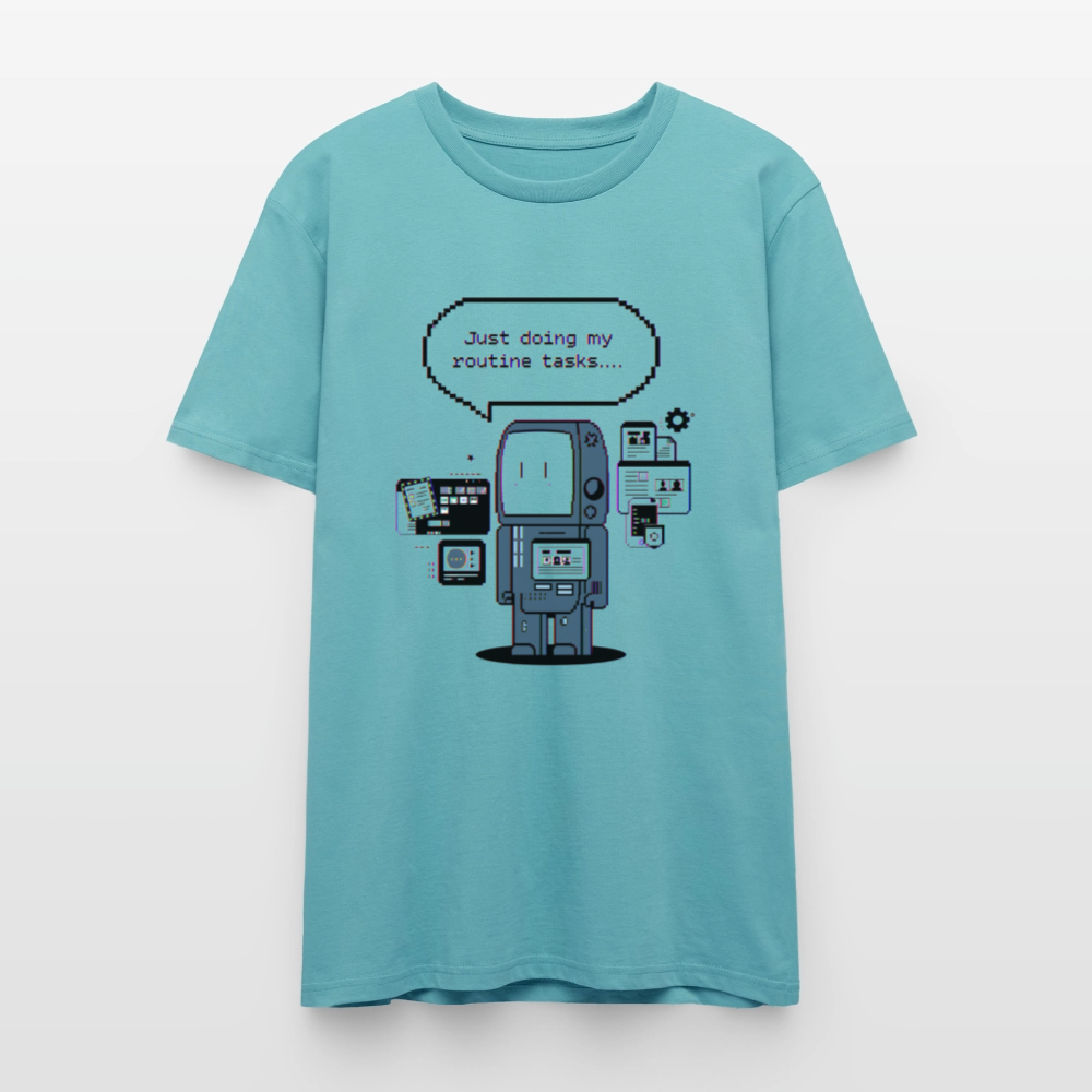 Lustiges Roboter T-Shirt | Just Doing My Routine Tasks | Retro Pixel Art | Programmierer Geschenk | Tech Humor | Stanley/Stella Crafter Unisex - Pastelltürkis