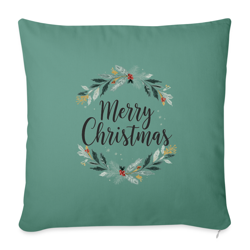 Sofakissenbezug 44x44 cm – Personalisiertes Weihnachtskissen mit „Merry Christmas“-Kranz – Holiday Decorations & Geschenkidee – Kissenbezug für festliche Deko - Tanngrün