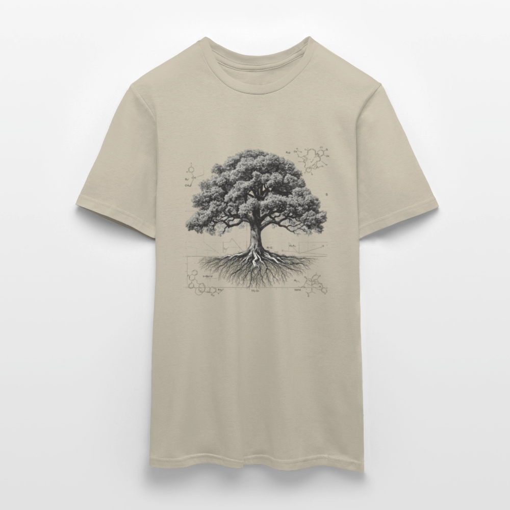Baumdiagramm-T-Shirt – Natur- und Wissenschafts-Grafik-T-Shirt für Männer – Botanisches Baumanatomie-Shirt – Handbedrucktes Outdoor-Shirt für Naturliebhaber - Sandbeige