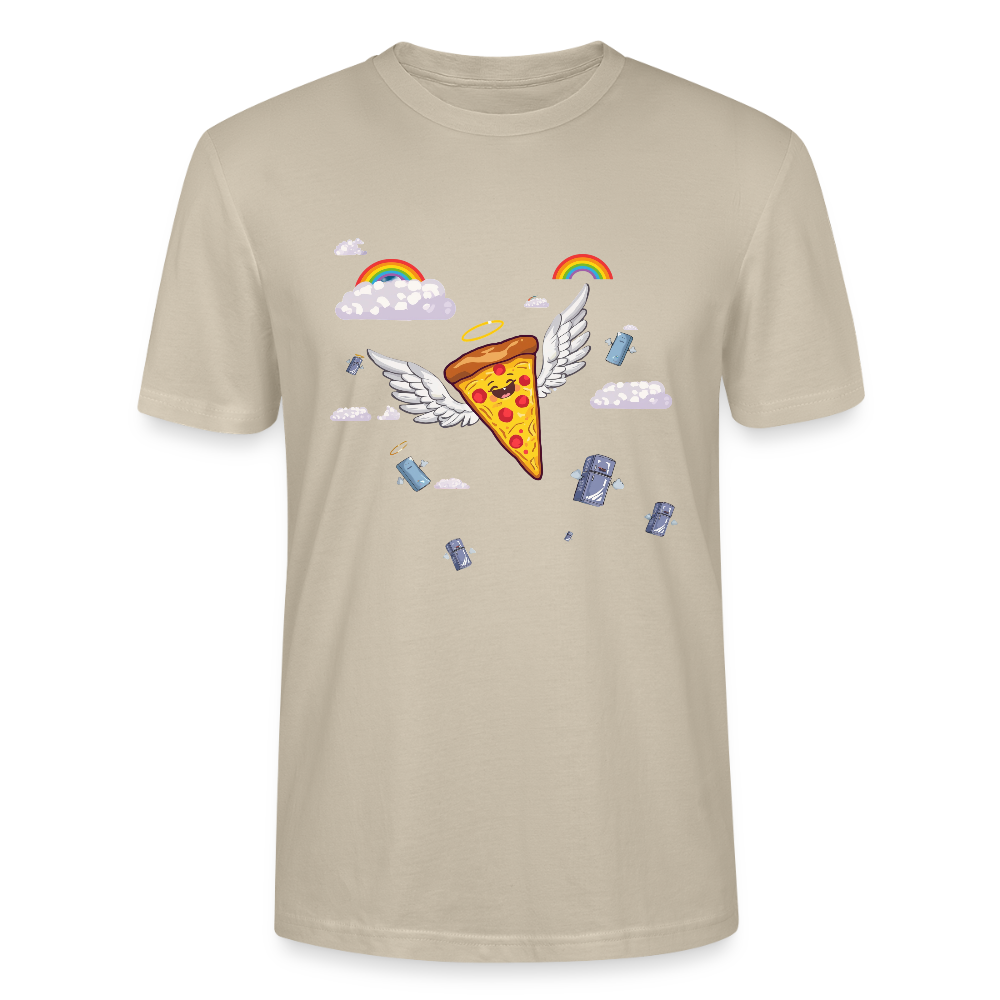 Pizza Engel T-Shirt | Fliegendes Pizzastück mit Heiligenschein | Surrealer Pop-Art Style | Space Invaders | Stanley/Stella - Beige