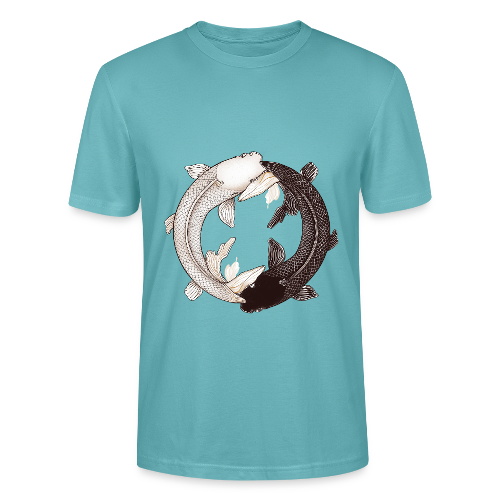 Klassisches Koi Yin & Yang T-Shirt | Detailreiche Schwarz-Weiß Illustration | Japanische Balance & Harmonie | Stanley/Stella Bio-Baumwolle - Pastelltürkis