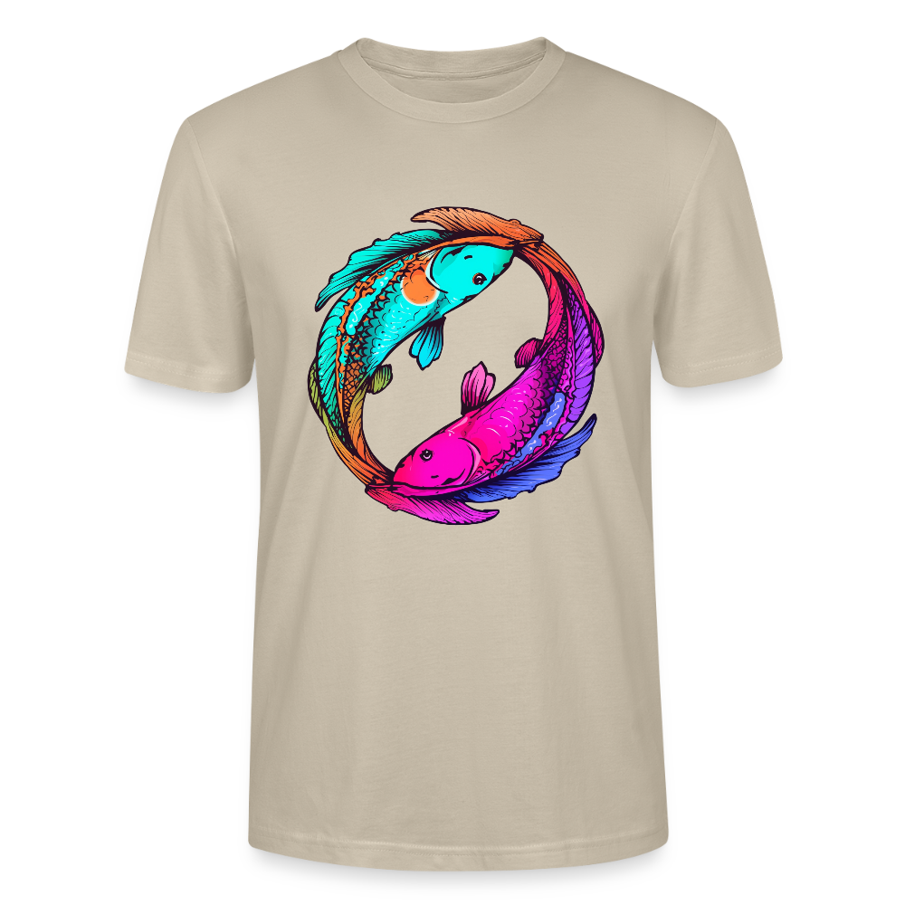 Yin & Yang Koi T-Shirt | Neon Cyberpunk Fisch Design | Japanische Balance & Harmonie | Stanley/Stella Unisex Bio-Baumwolle - Beige