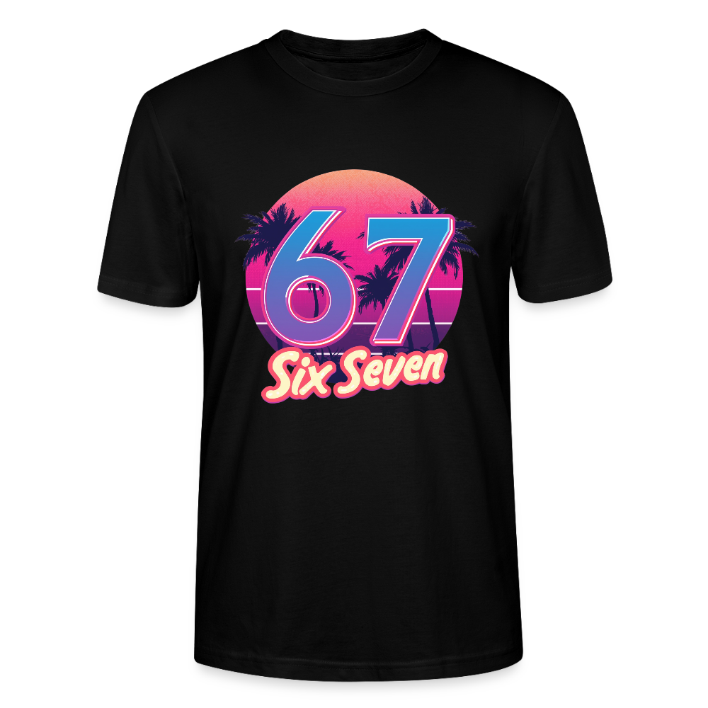 Retro Synthwave T-Shirt | 80er Jahre Neon Zahl 67 Six Seven | Miami Vice Outrun Unisex Shirt | Stanley/Stella - Schwarz