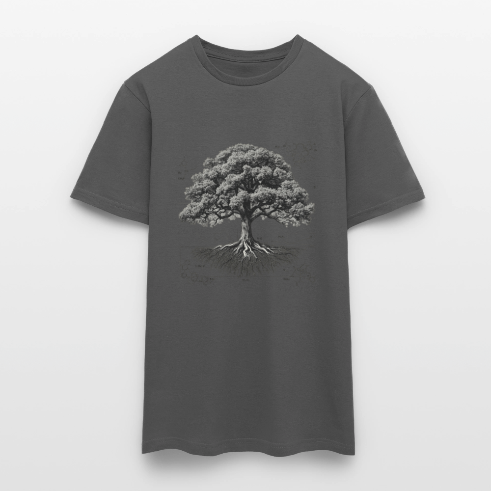 Baumdiagramm-T-Shirt – Natur- und Wissenschafts-Grafik-T-Shirt für Männer – Botanisches Baumanatomie-Shirt – Handbedrucktes Outdoor-Shirt für Naturliebhaber - Anthrazit