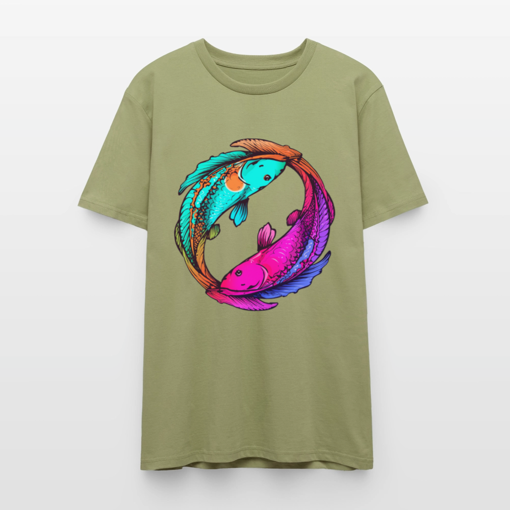 Yin & Yang Koi T-Shirt | Neon Cyberpunk Fisch Design | Japanische Balance & Harmonie | Stanley/Stella Unisex Bio-Baumwolle - Nebelgrün