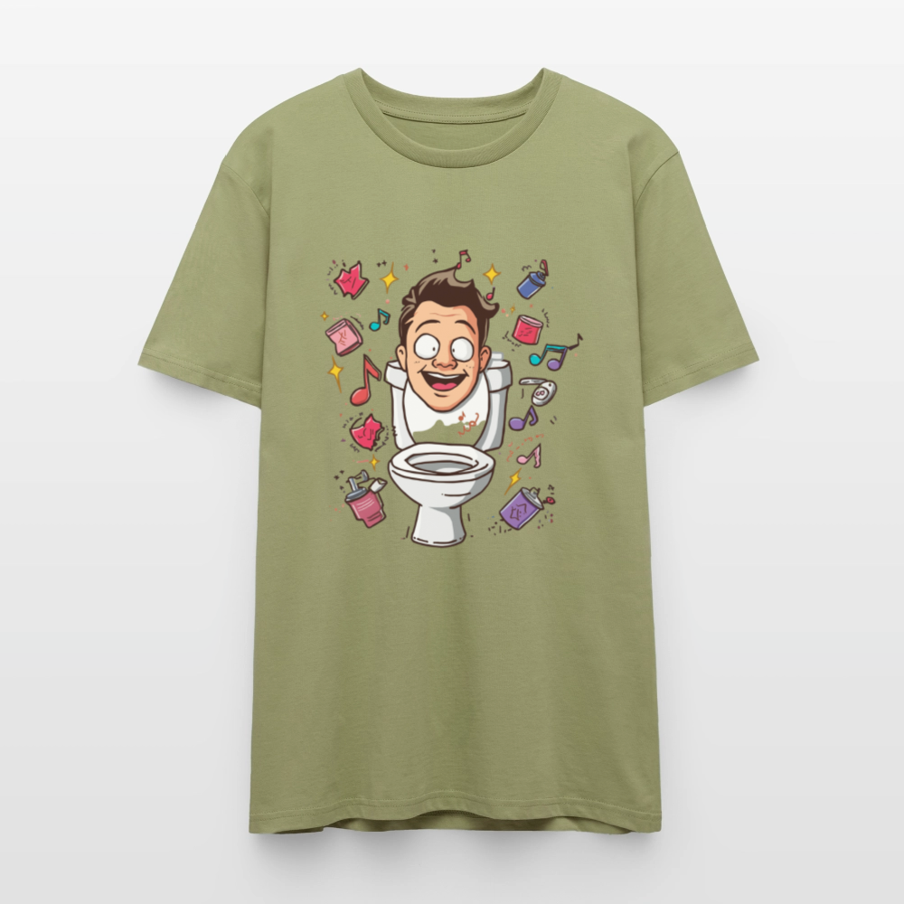 Kult-Cartoon T-Shirt "Toilette Rave" | Verrücktes Party-Design | Lustiges WC-Motiv | Chaos & Musik | Stanley/Stella - Nebelgrün