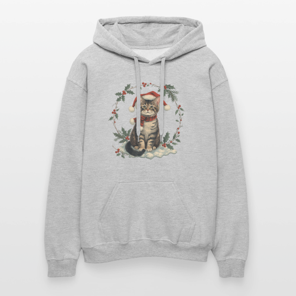 Vintage Weihnachtskatze Hoodie | Nostalgisches 1920er Jahre Katzenmotiv | Unisex Geschenk für Katzenliebhaber | Gildan Softstyle - Hellgrau meliert