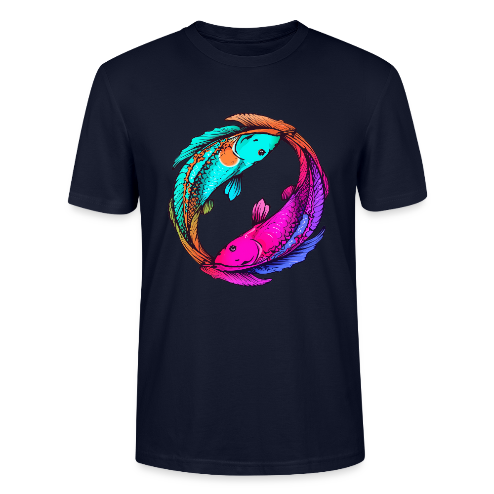 Yin & Yang Koi T-Shirt | Neon Cyberpunk Fisch Design | Japanische Balance & Harmonie | Stanley/Stella Unisex Bio-Baumwolle - Navy