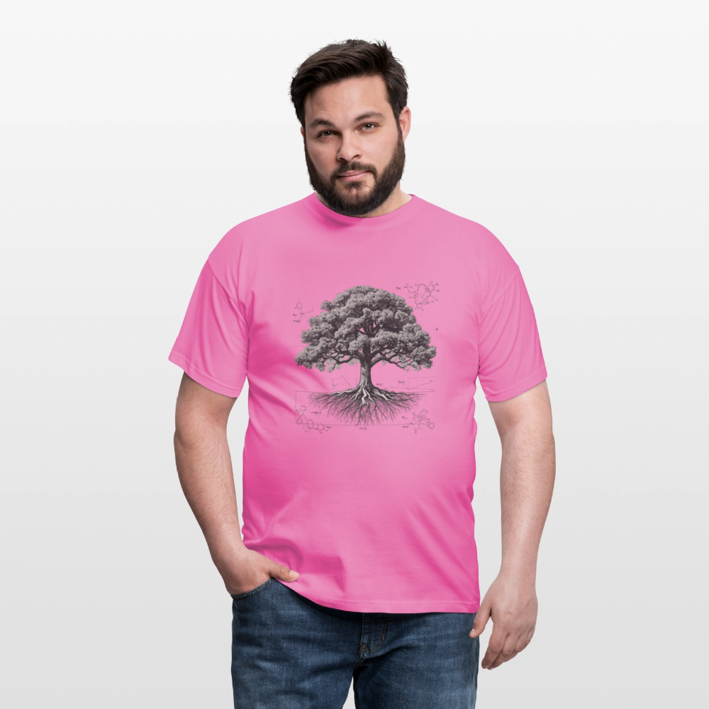 Baumdiagramm-T-Shirt – Natur- und Wissenschafts-Grafik-T-Shirt für Männer – Botanisches Baumanatomie-Shirt – Handbedrucktes Outdoor-Shirt für Naturliebhaber - Pink