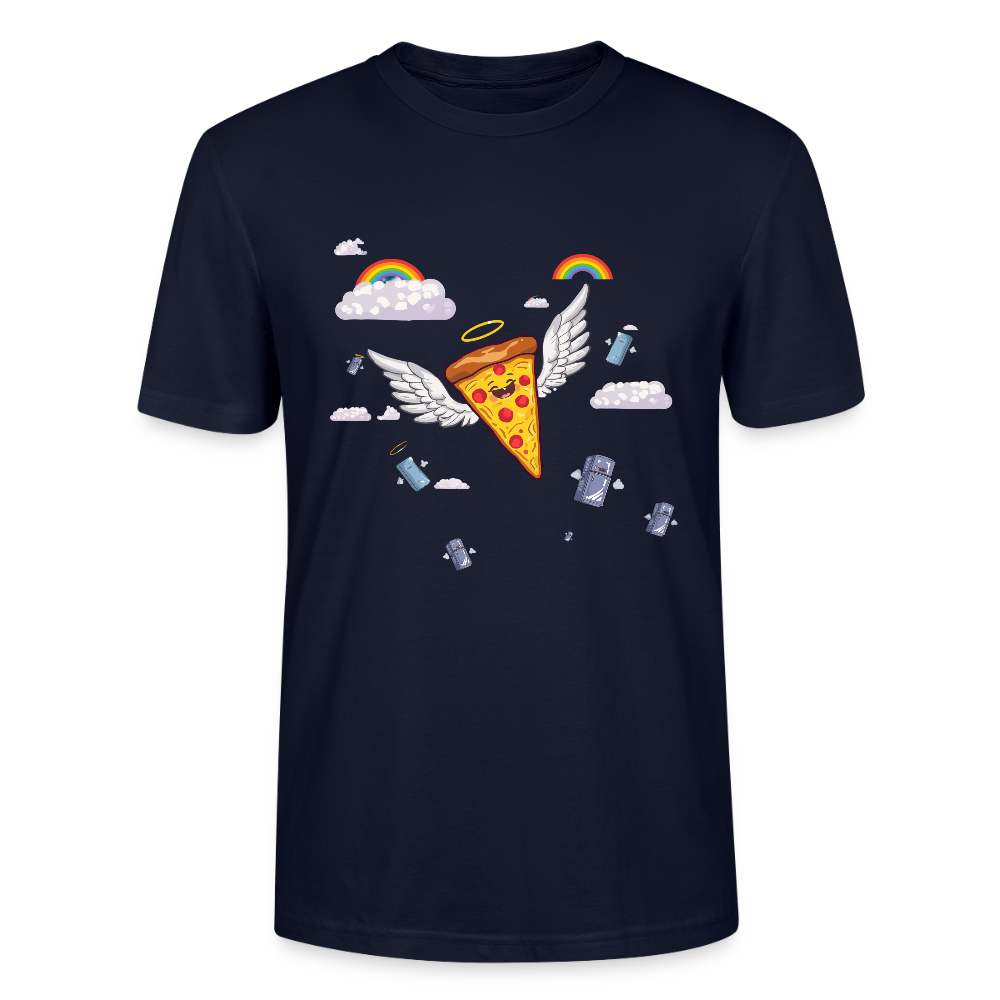 Pizza Engel T-Shirt | Fliegendes Pizzastück mit Heiligenschein | Surrealer Pop-Art Style | Space Invaders | Stanley/Stella - Navy