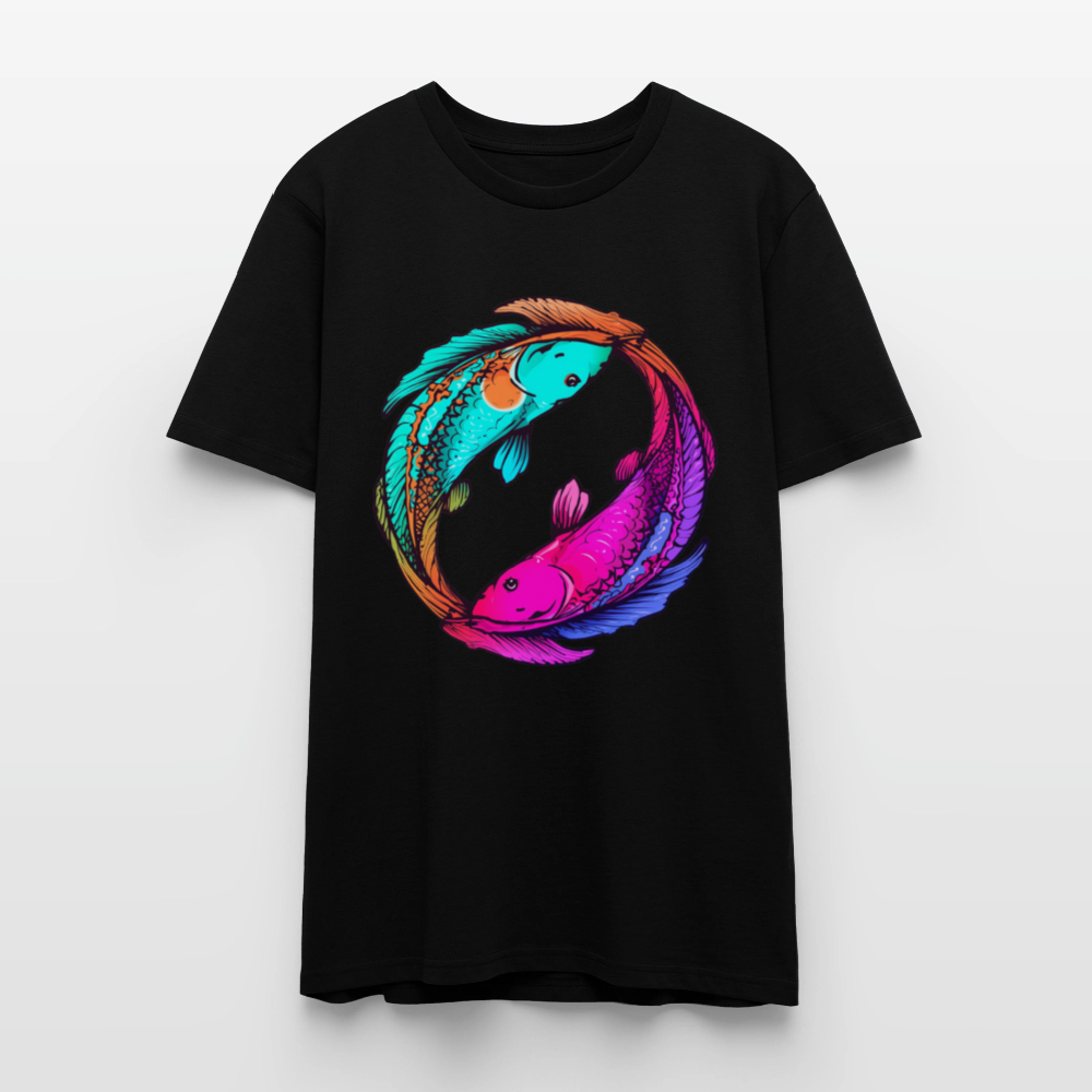 Yin & Yang Koi T-Shirt | Neon Cyberpunk Fisch Design | Japanische Balance & Harmonie | Stanley/Stella Unisex Bio-Baumwolle - Schwarz