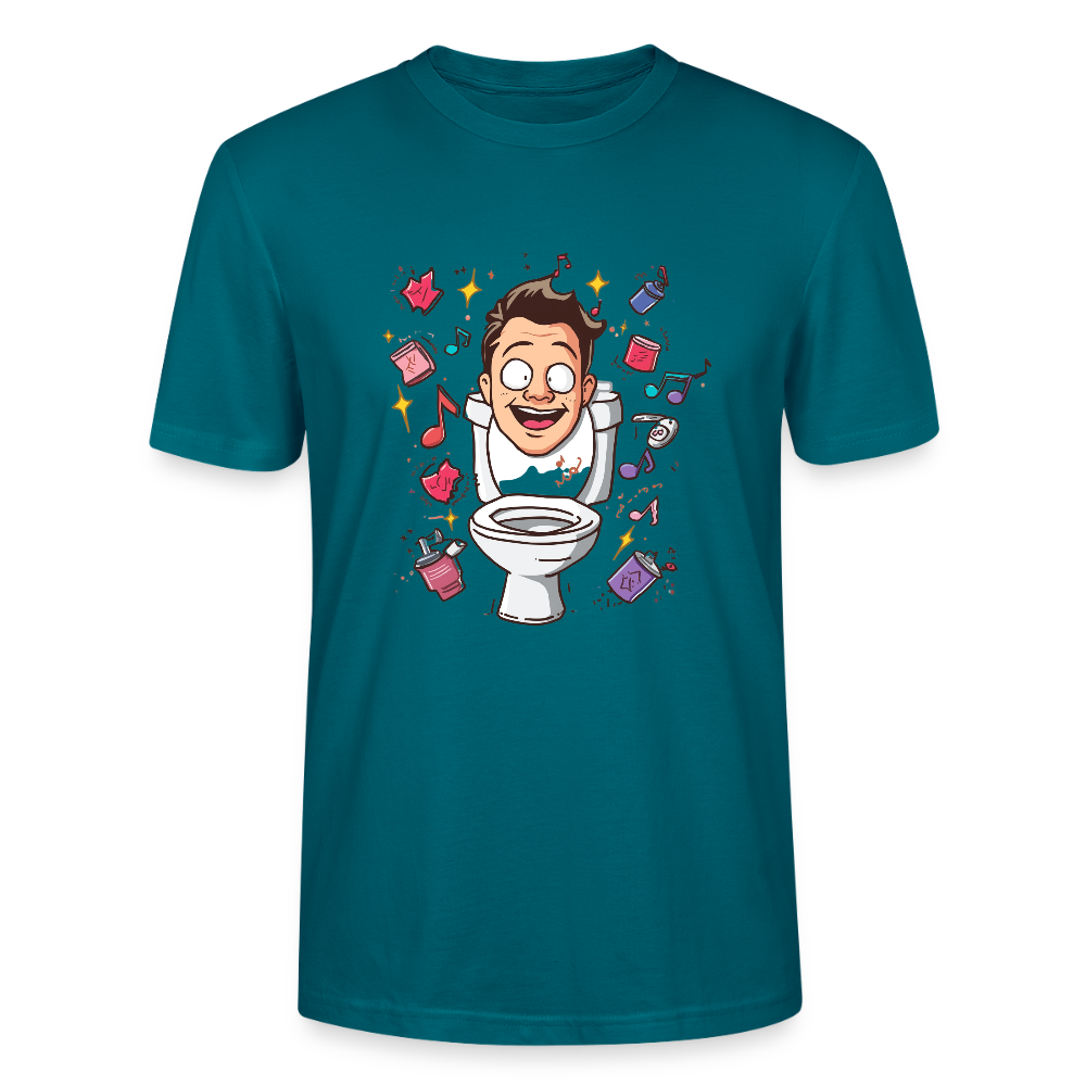 Kult-Cartoon T-Shirt "Toilette Rave" | Verrücktes Party-Design | Lustiges WC-Motiv | Chaos & Musik | Stanley/Stella - Ozeanblau