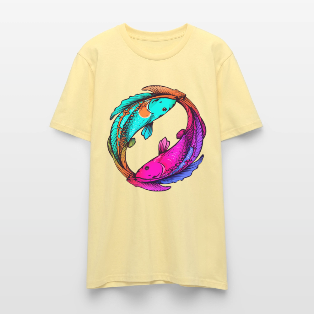 Yin & Yang Koi T-Shirt | Neon Cyberpunk Fisch Design | Japanische Balance & Harmonie | Stanley/Stella Unisex Bio-Baumwolle - Creme