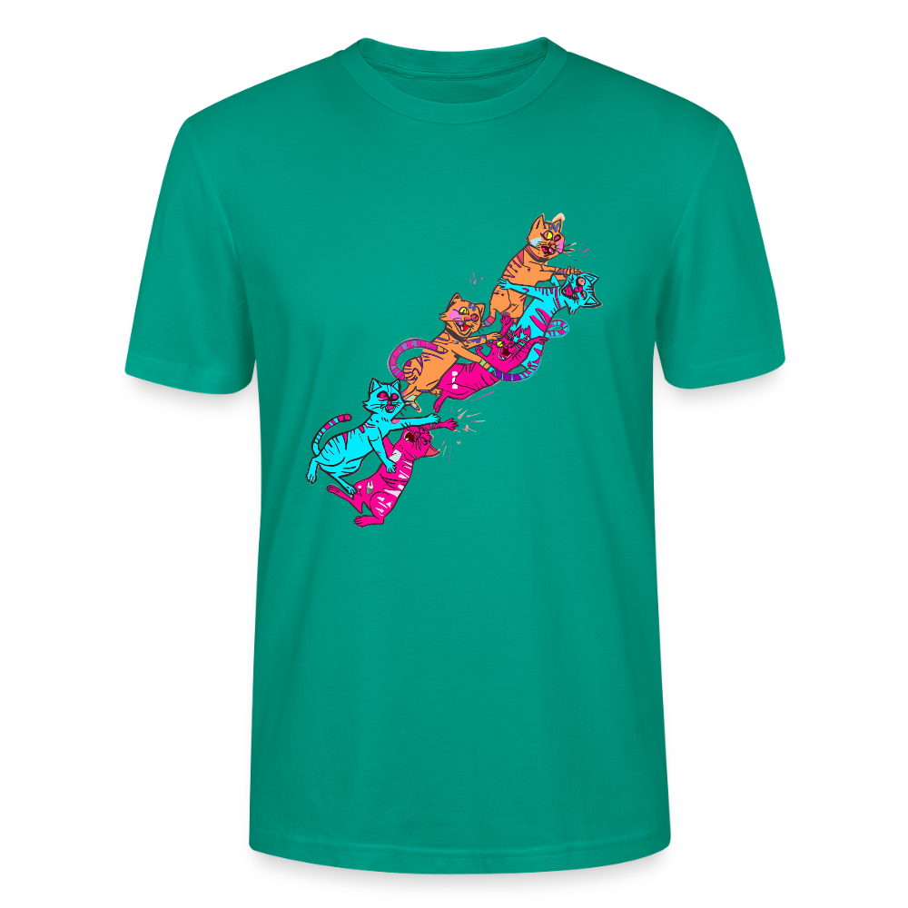 Neon Cat Gang T-Shirt | Verrückte Katzen auf Roller | Vibrant Streetwear Design | Stanley/Stella Bio-Baumwolle - Blaugrün