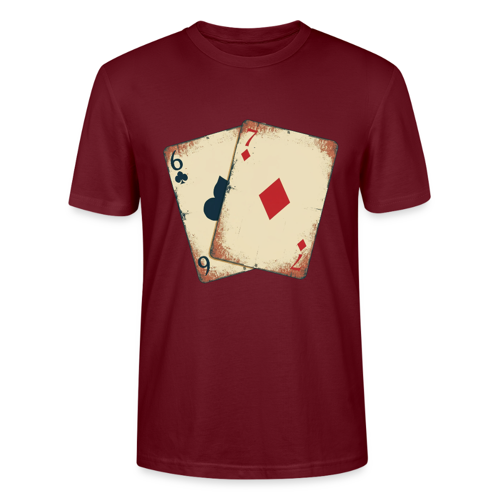Vintage Poker T-Shirt "Glücksspiel Hand" | Distressed Spielkarten Grunge Look | Casino & Kartenspiel Motiv | Stanley/Stella - Burgunderrot
