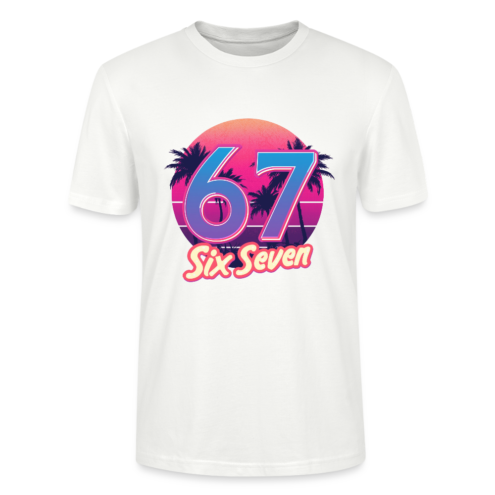Retro Synthwave T-Shirt | 80er Jahre Neon Zahl 67 Six Seven | Miami Vice Outrun Unisex Shirt | Stanley/Stella - Weiß
