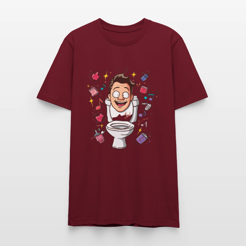Kult-Cartoon T-Shirt "Toilette Rave" | Verrücktes Party-Design | Lustiges WC-Motiv | Chaos & Musik | Stanley/Stella - Burgunderrot