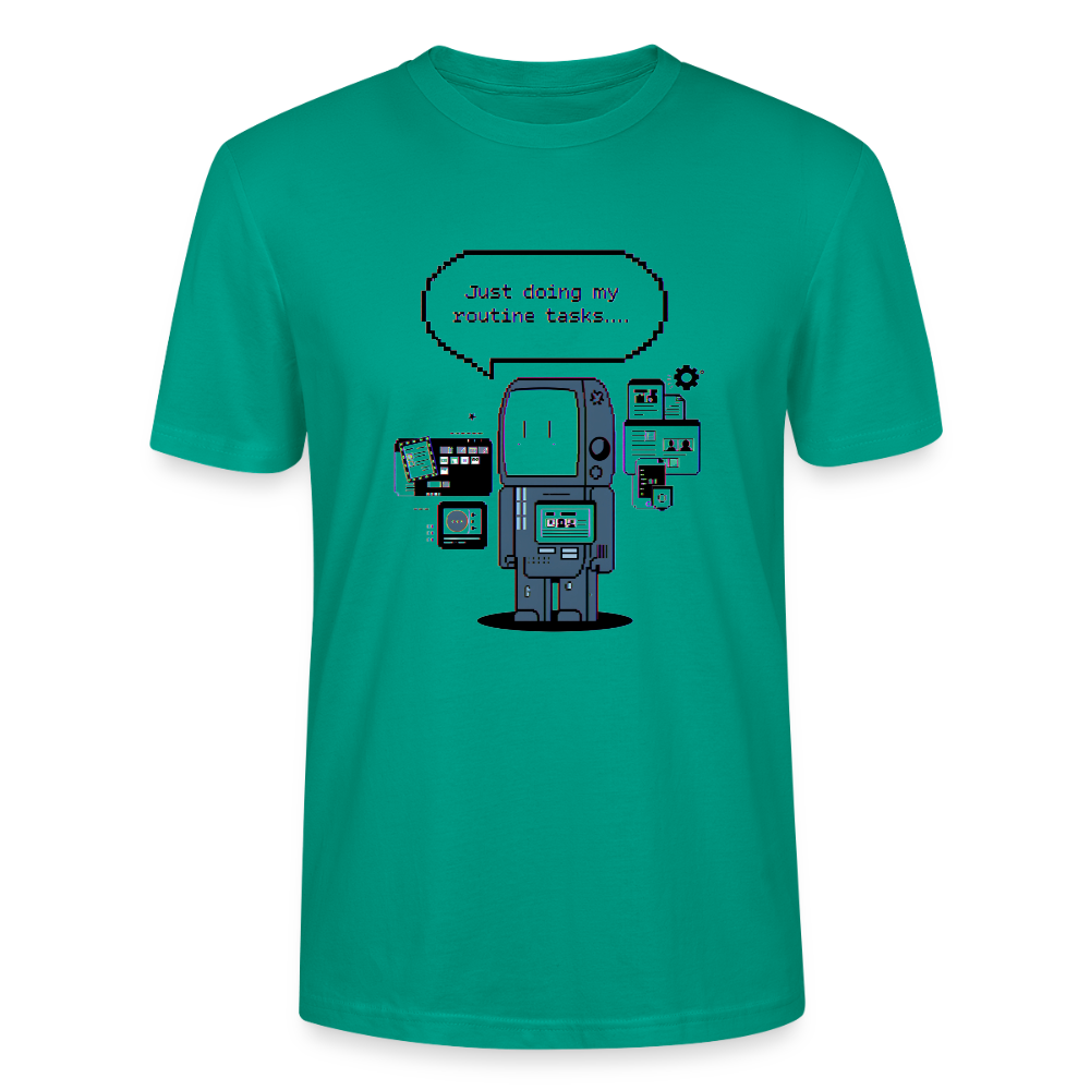 Lustiges Roboter T-Shirt | Just Doing My Routine Tasks | Retro Pixel Art | Programmierer Geschenk | Tech Humor | Stanley/Stella Crafter Unisex - Blaugrün