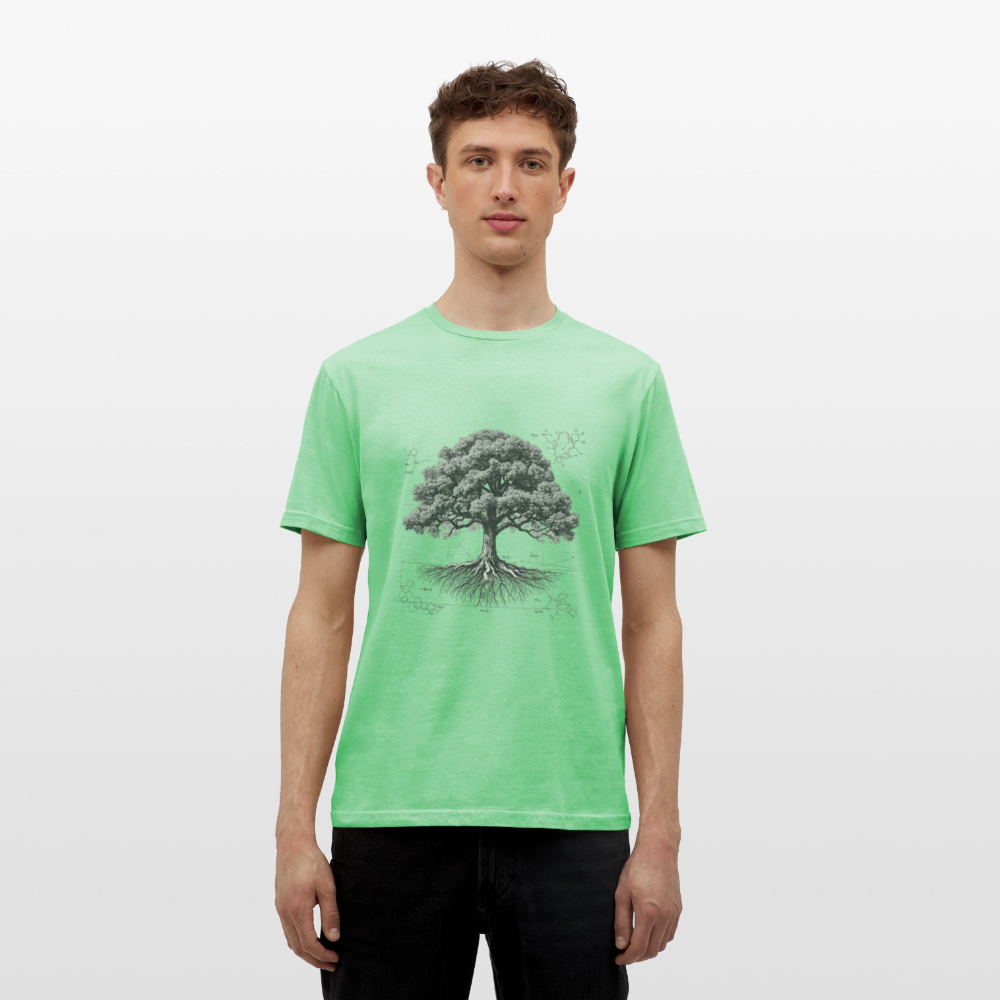 Baumdiagramm-T-Shirt – Natur- und Wissenschafts-Grafik-T-Shirt für Männer – Botanisches Baumanatomie-Shirt – Handbedrucktes Outdoor-Shirt für Naturliebhaber - Mintgrün