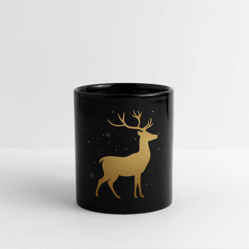 Goldene Hirsch Tasse – Weihnachtsbecher | Holiday Dekor | Winterliches Design | Geschenkidee | Personalisierbar | Hochwertige Keramiktasse - Schwarz