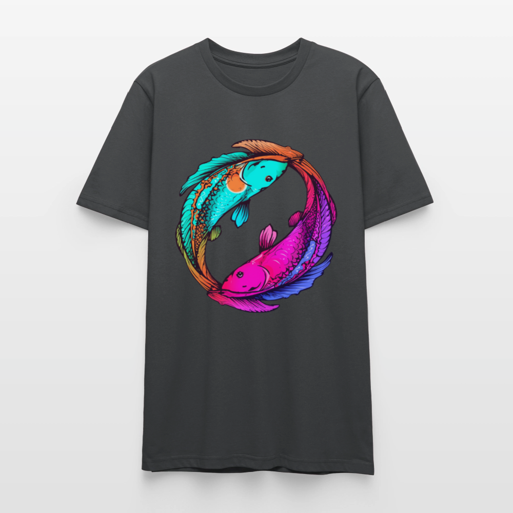 Yin & Yang Koi T-Shirt | Neon Cyberpunk Fisch Design | Japanische Balance & Harmonie | Stanley/Stella Unisex Bio-Baumwolle - Anthrazit
