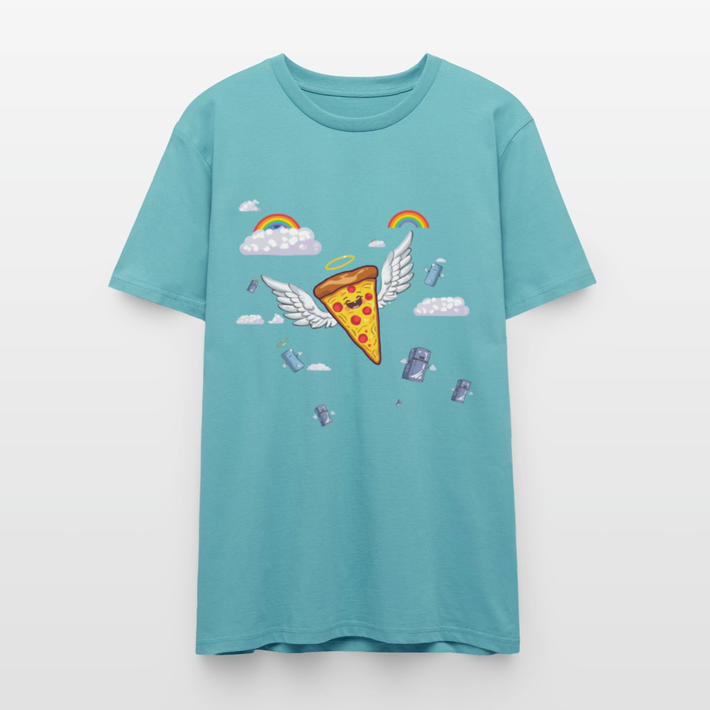 Pizza Engel T-Shirt | Fliegendes Pizzastück mit Heiligenschein | Surrealer Pop-Art Style | Space Invaders | Stanley/Stella - Pastelltürkis