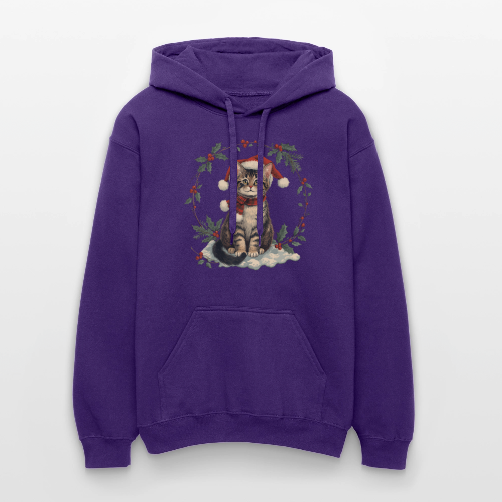 Vintage Weihnachtskatze Hoodie | Nostalgisches 1920er Jahre Katzenmotiv | Unisex Geschenk für Katzenliebhaber | Gildan Softstyle - Lila