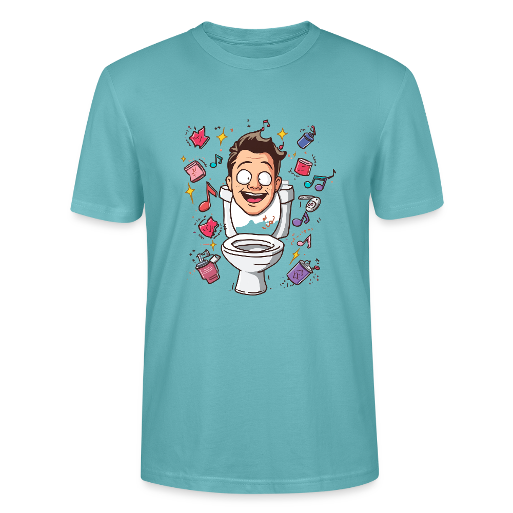 Kult-Cartoon T-Shirt "Toilette Rave" | Verrücktes Party-Design | Lustiges WC-Motiv | Chaos & Musik | Stanley/Stella - Pastelltürkis