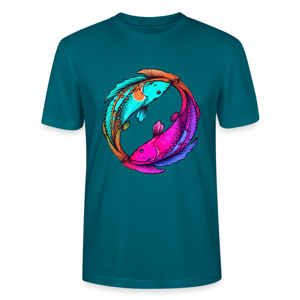 Yin & Yang Koi T-Shirt | Neon Cyberpunk Fisch Design | Japanische Balance & Harmonie | Stanley/Stella Unisex Bio-Baumwolle - Ozeanblau