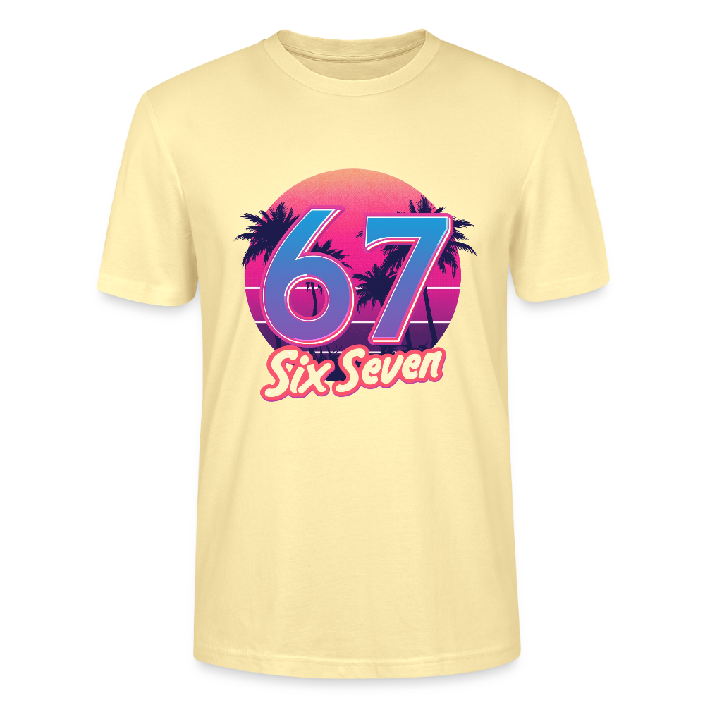 Retro Synthwave T-Shirt | 80er Jahre Neon Zahl 67 Six Seven | Miami Vice Outrun Unisex Shirt | Stanley/Stella - Creme