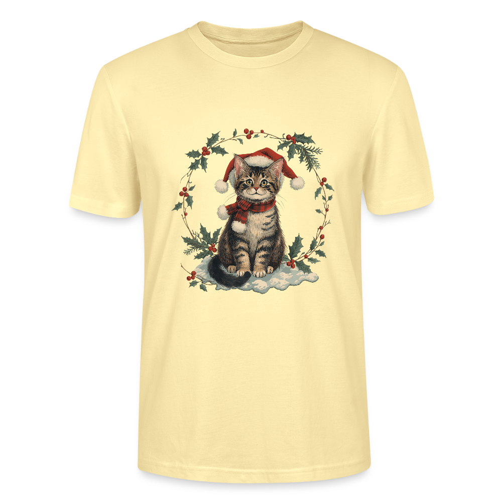Vintage Weihnachtskatze T-Shirt | Nostalgisches 1920er Jahre Katzenmotiv | Unisex Geschenk für Katzenliebhaber | Gildan Softstyle - Creme