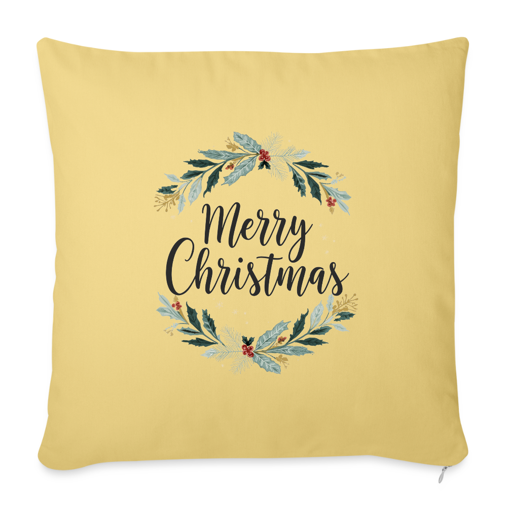 Sofakissenbezug 44x44 cm – Personalisiertes Weihnachtskissen mit „Merry Christmas“-Kranz – Holiday Decorations & Geschenkidee – Kissenbezug für festliche Deko - Hellgelb