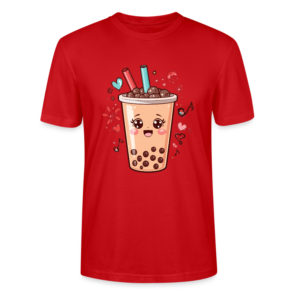 Kawaii Bubble Tea T-Shirt | Süßes Boba Cute Foodie Motiv | Anime Style mit Herzen & Musiknoten | Stanley/Stella Unisex - Rot