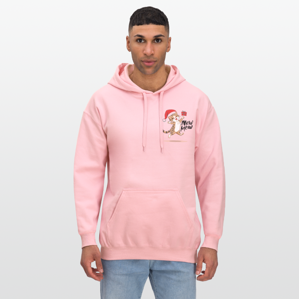 Weihnachtskatzen Hoodie "Mew Mew" | Lustiger Katzen Pullover | Modernes Weihnachtsgeschenk für Katzenfans | Unisex Kapuzenpullover - Hellrosa