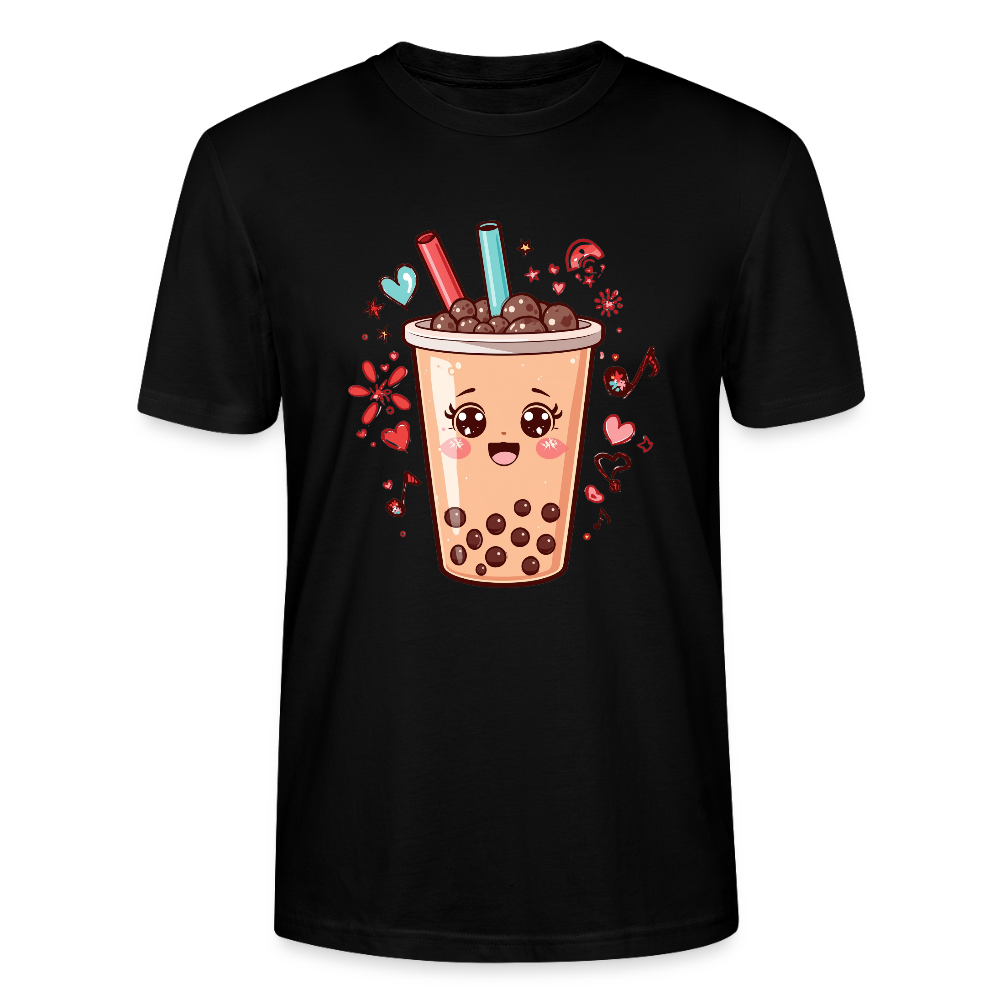 Kawaii Bubble Tea T-Shirt | Süßes Boba Cute Foodie Motiv | Anime Style mit Herzen & Musiknoten | Stanley/Stella Unisex - Schwarz