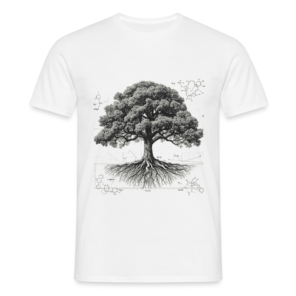Baumdiagramm-T-Shirt – Natur- und Wissenschafts-Grafik-T-Shirt für Männer – Botanisches Baumanatomie-Shirt – Handbedrucktes Outdoor-Shirt für Naturliebhaber - Weiß