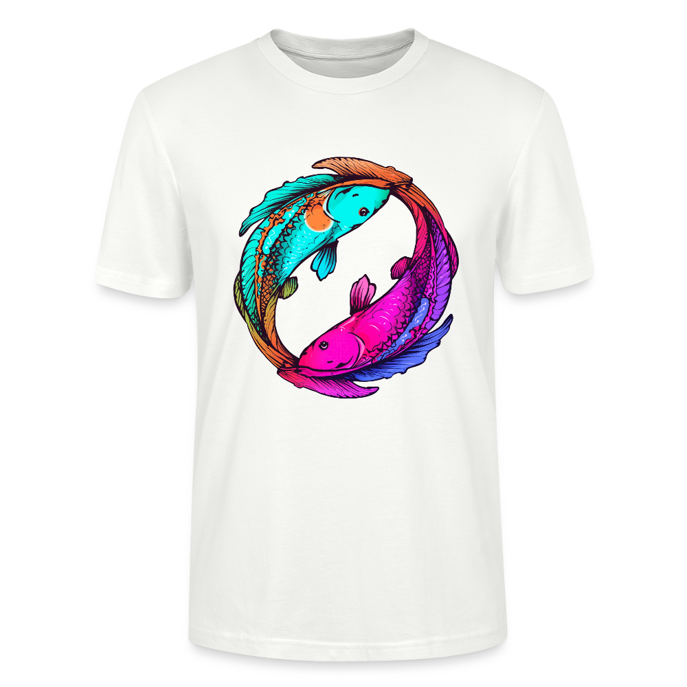 Yin & Yang Koi T-Shirt | Neon Cyberpunk Fisch Design | Japanische Balance & Harmonie | Stanley/Stella Unisex Bio-Baumwolle - Weiß